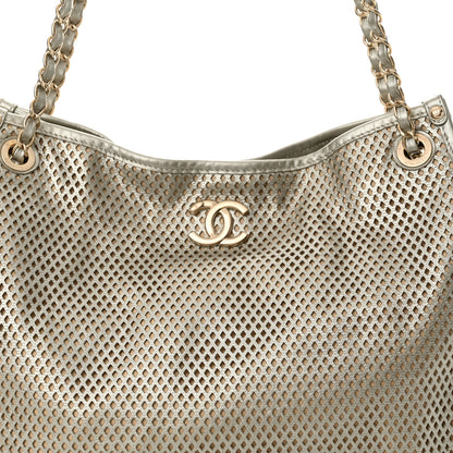 Chanel Metallic Calfskin Perforated Tote Light Gold 8 of 11