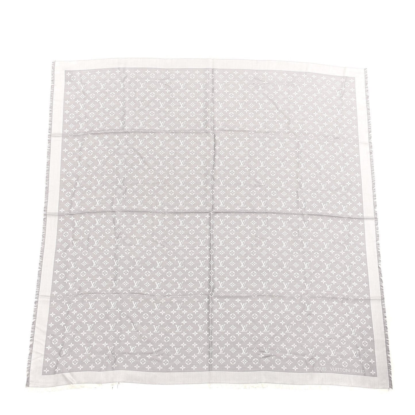Wool Silk Monogram Denim Shawl Pearl Grey