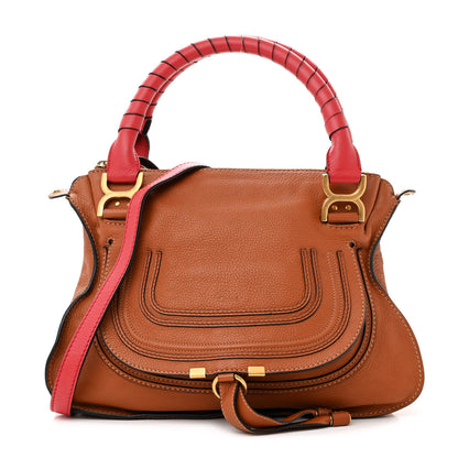 Chloe Calfskin Medium Marcie Satchel Tan Plaid Red 1 of 21