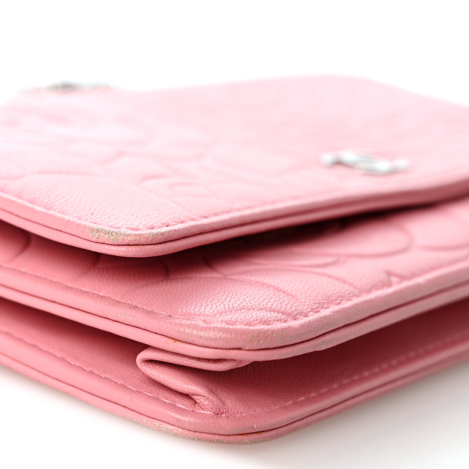 Chanel Lambskin Camellia Embossed Wallet on Chain WOC Pink 12 of 13