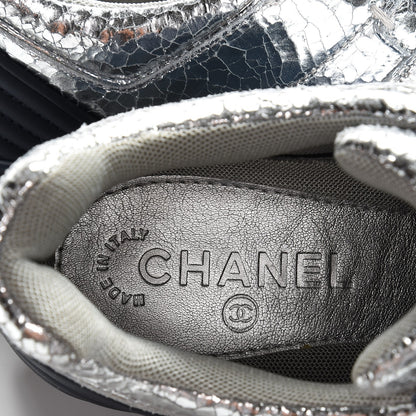 Chanel Metallic Crackled Calfskin CC Sneakers 40 Silver 6 of 9