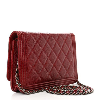 Chanel Caviar Quilted Boy Wallet On Chain WOC Red 3 of 13