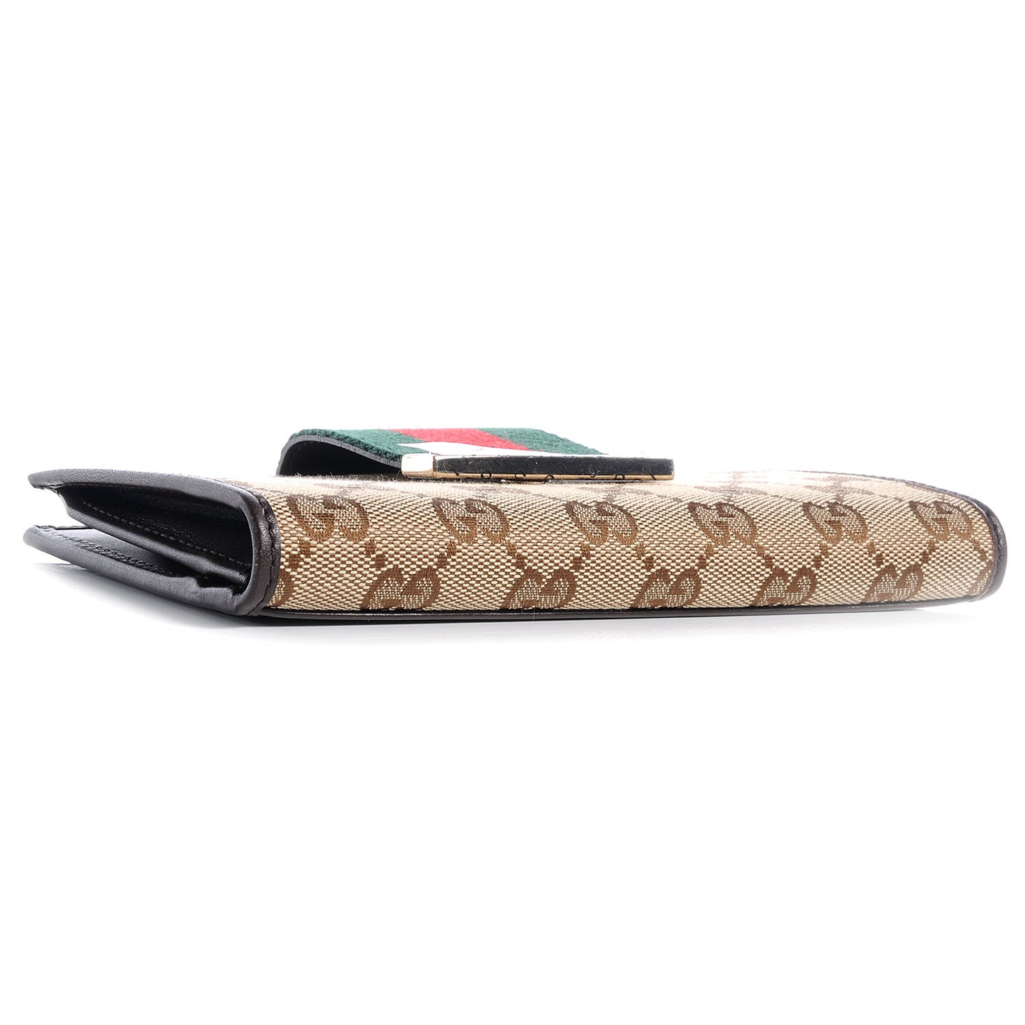Monogram Calfskin Ladies Web Continental Wallet Beige Ebony Cocoa
