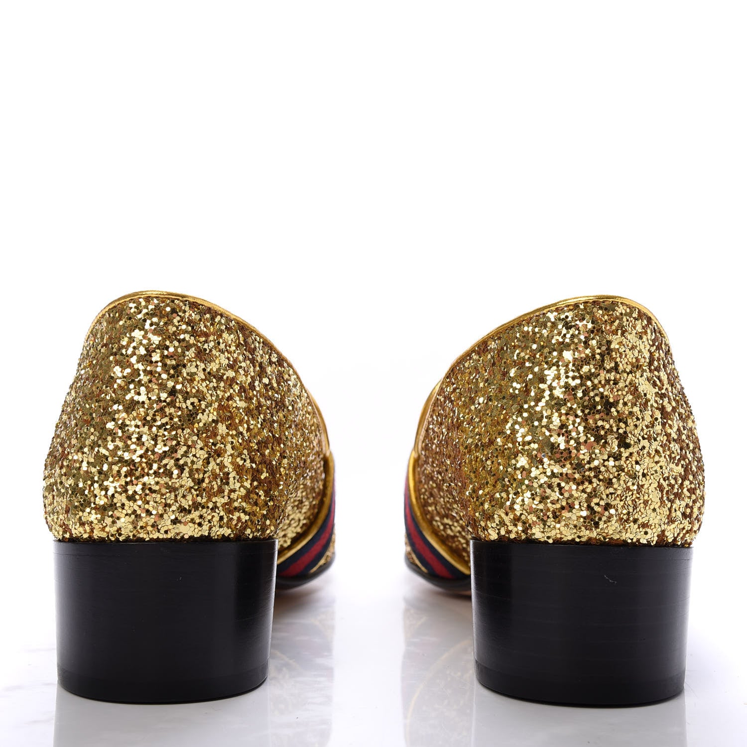 Gucci Glitter Web Peyton Loafers 38 Gold 6 of 10