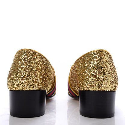 Gucci Glitter Web Peyton Loafers 38 Gold 6 of 10
