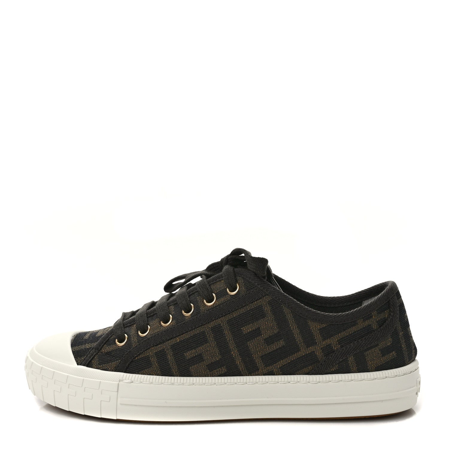 Fendi Fabric Jacquard FF Womens Domino Low Top Sneakers 38 Tobacco 1 of 8