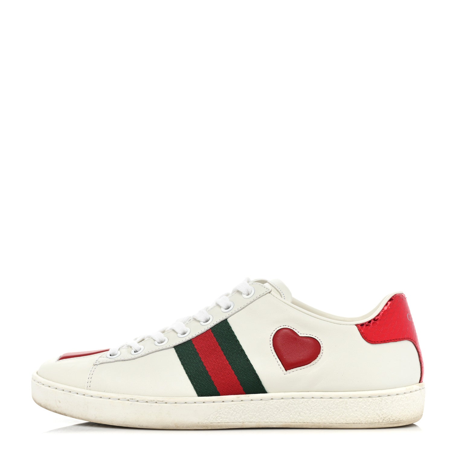 Gucci Calfskin Web Heart Embroidered Womens Ace Sneakers 38 White 1 of 11