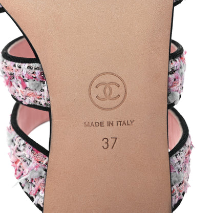 Chanel Tweed Grosgrain Sandals 37 Black Blue Pink 6 of 10