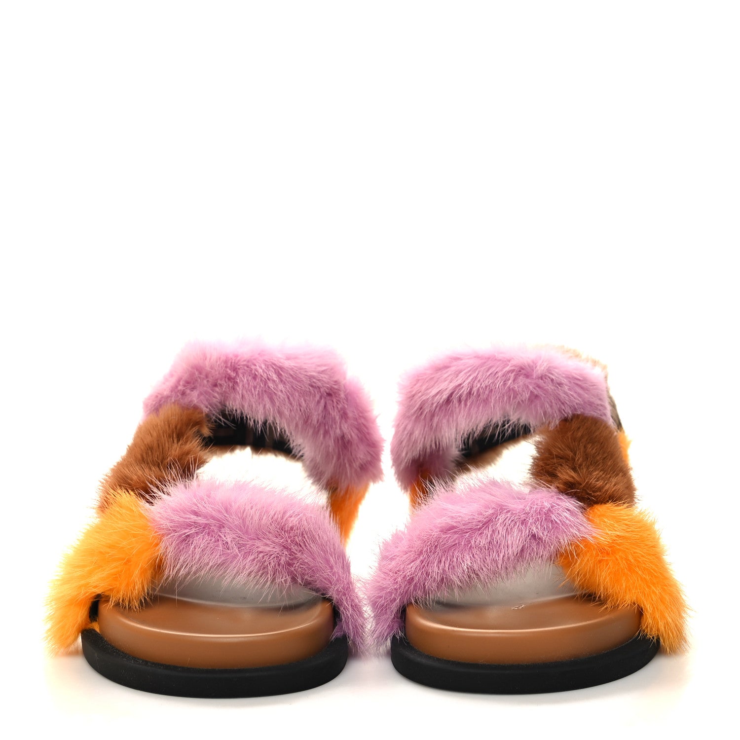 Fendi Mink Fur FF Feel Sandals 36 Tobacco Multicolor 2 of 9