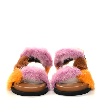 Fendi Mink Fur FF Feel Sandals 36 Tobacco Multicolor 2 of 9
