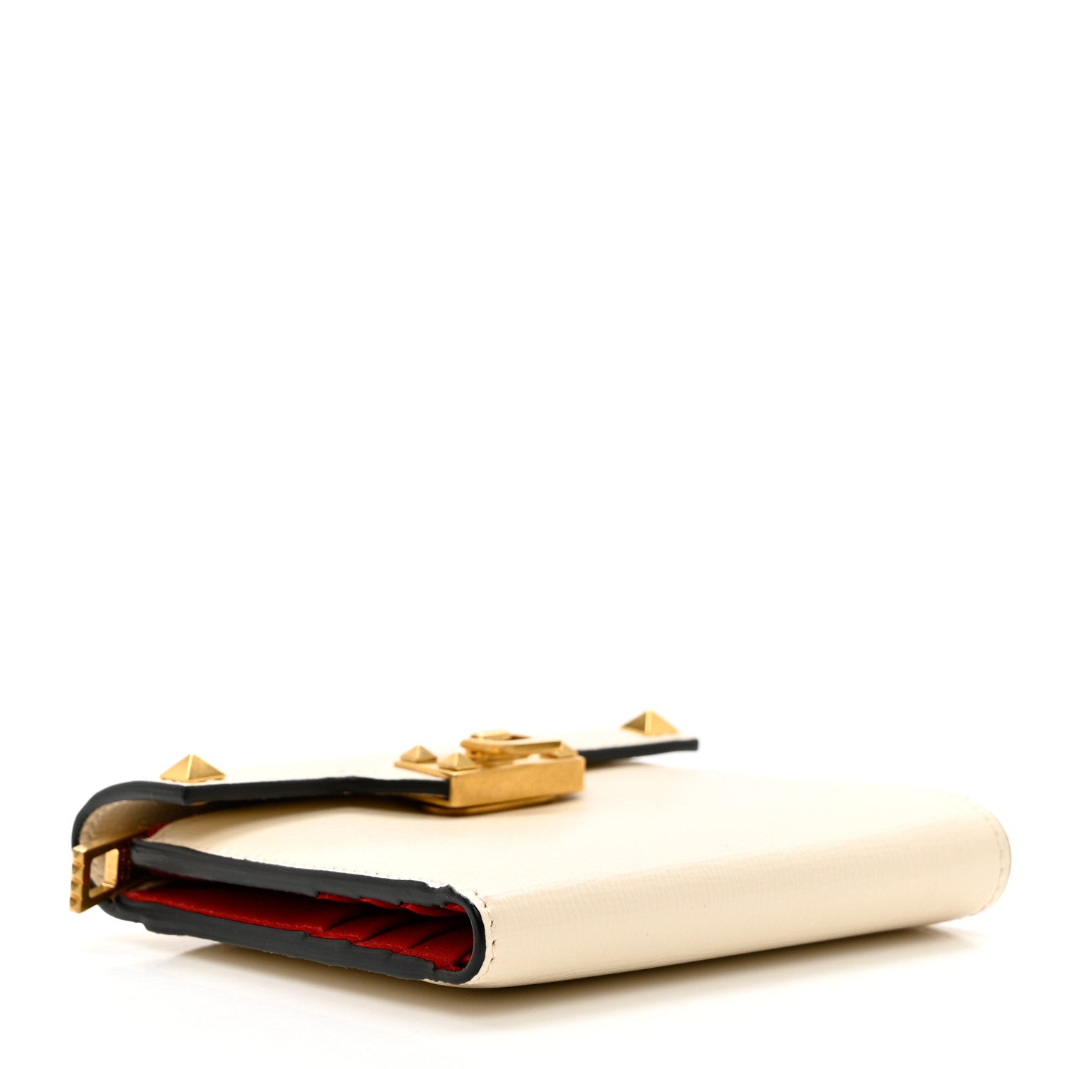 Valentino Garavani Grainy Calfskin Rockstud Compact Wallet Light Ivory 4 of 5