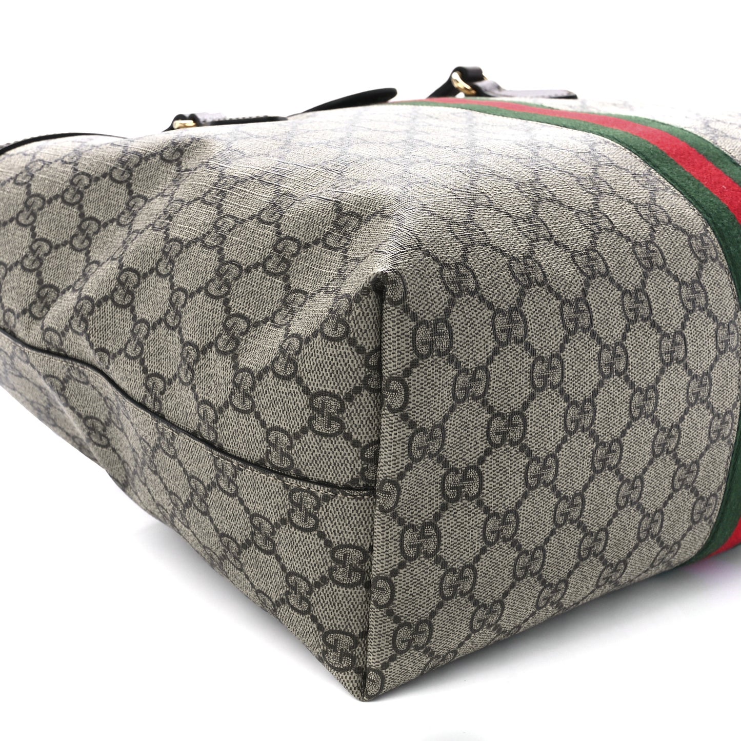 GG Supreme Monogram Textured Calfskin Web Medium Ophidia Shopping Tote Beige Ebony New Acero