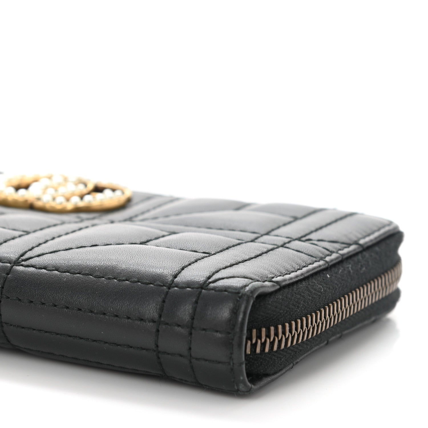 Gucci Calfskin Matelasse Pearly GG Marmont Zip Around Wallet Black 8 of 9