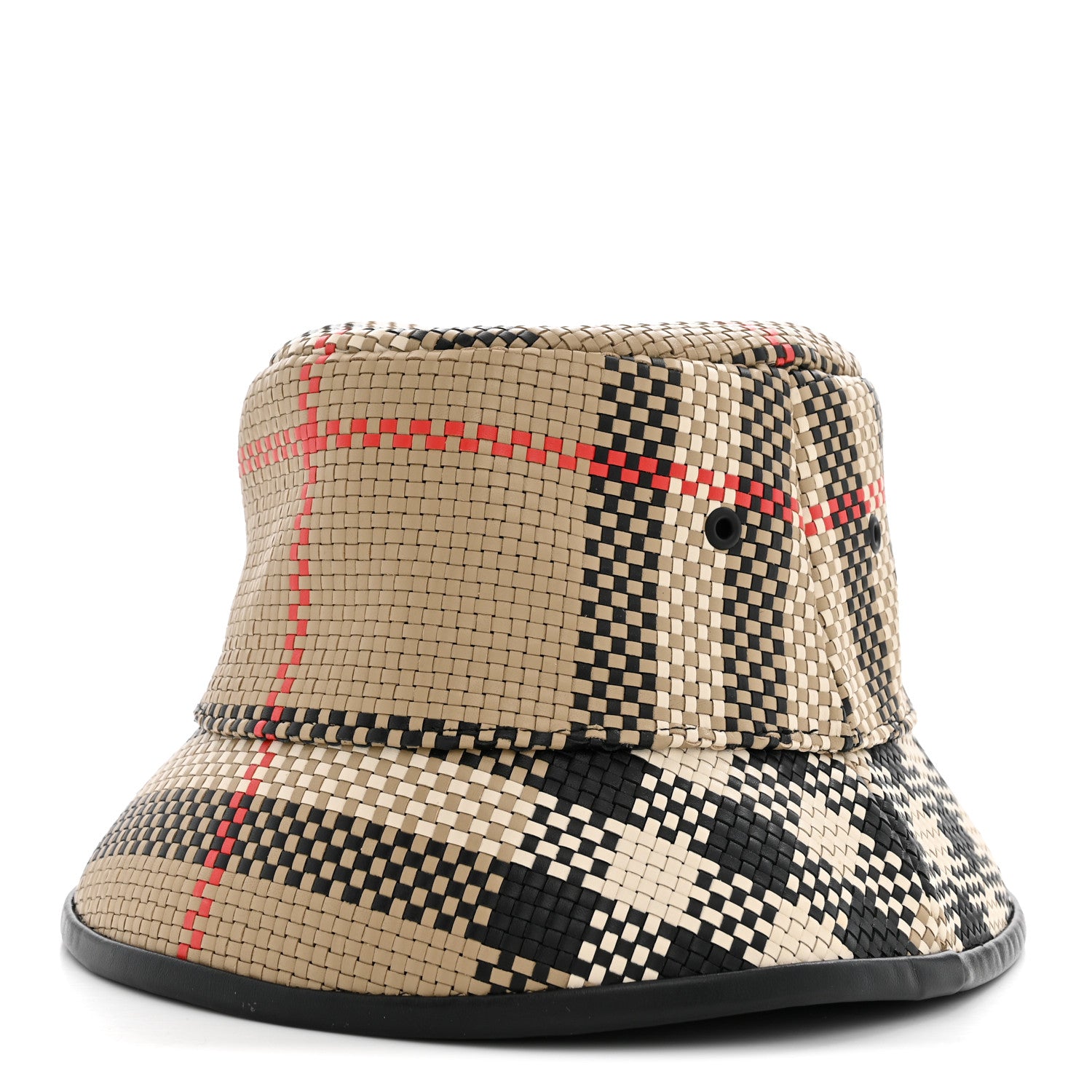 Burberry Calfskin Woven Check Bucket Hat M Archive Beige 1 of 8