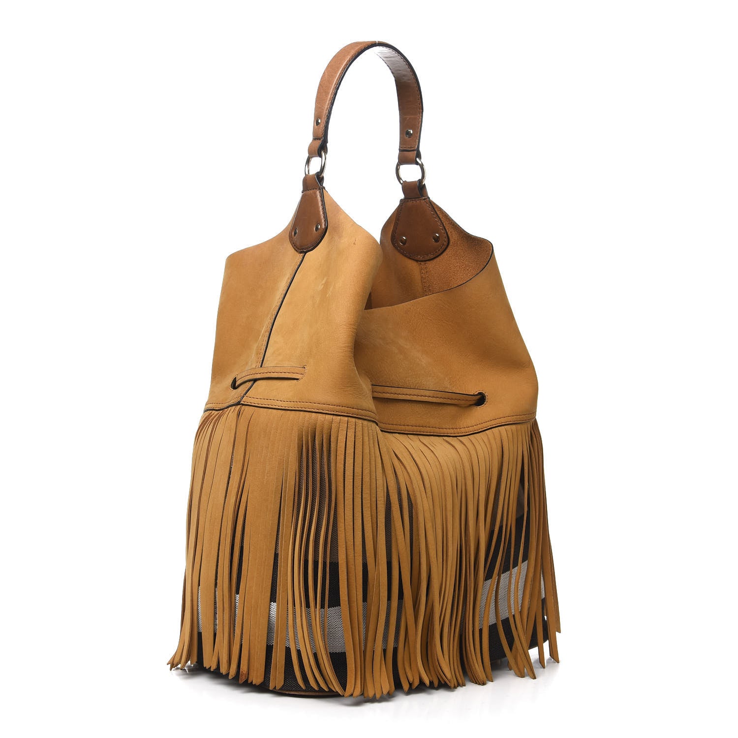 Burberry Suede Fringe Large Belgrove Bucket Bag Tan 4 of 15