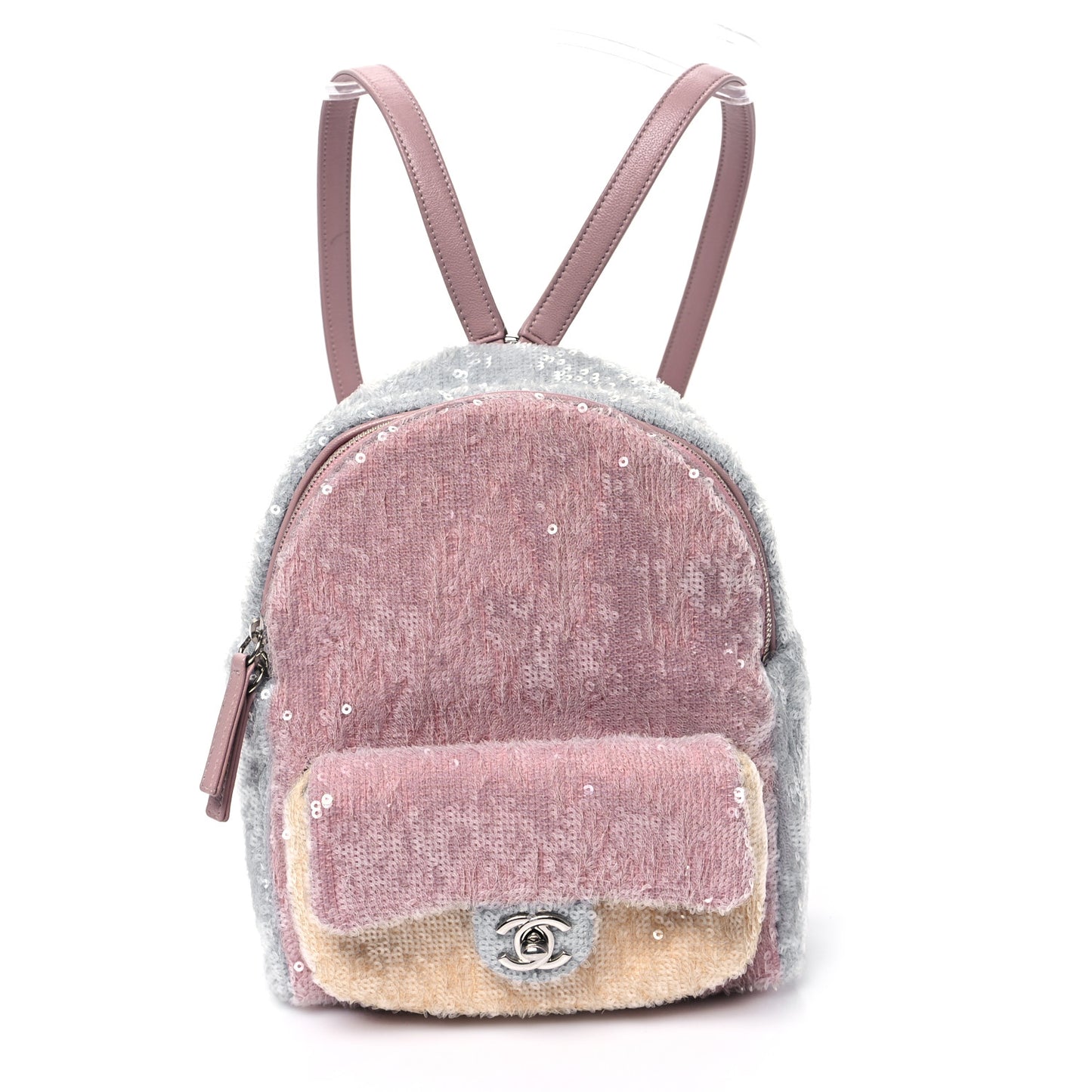 Sequin Tri-color Waterfall Backpack Pink Beige Grey