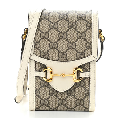 Gucci GG Supreme Monogram Azalea Calfskin Mini Horsebit 1955 Crossbody Bag Beige Ebony Mystic White 1 of 11