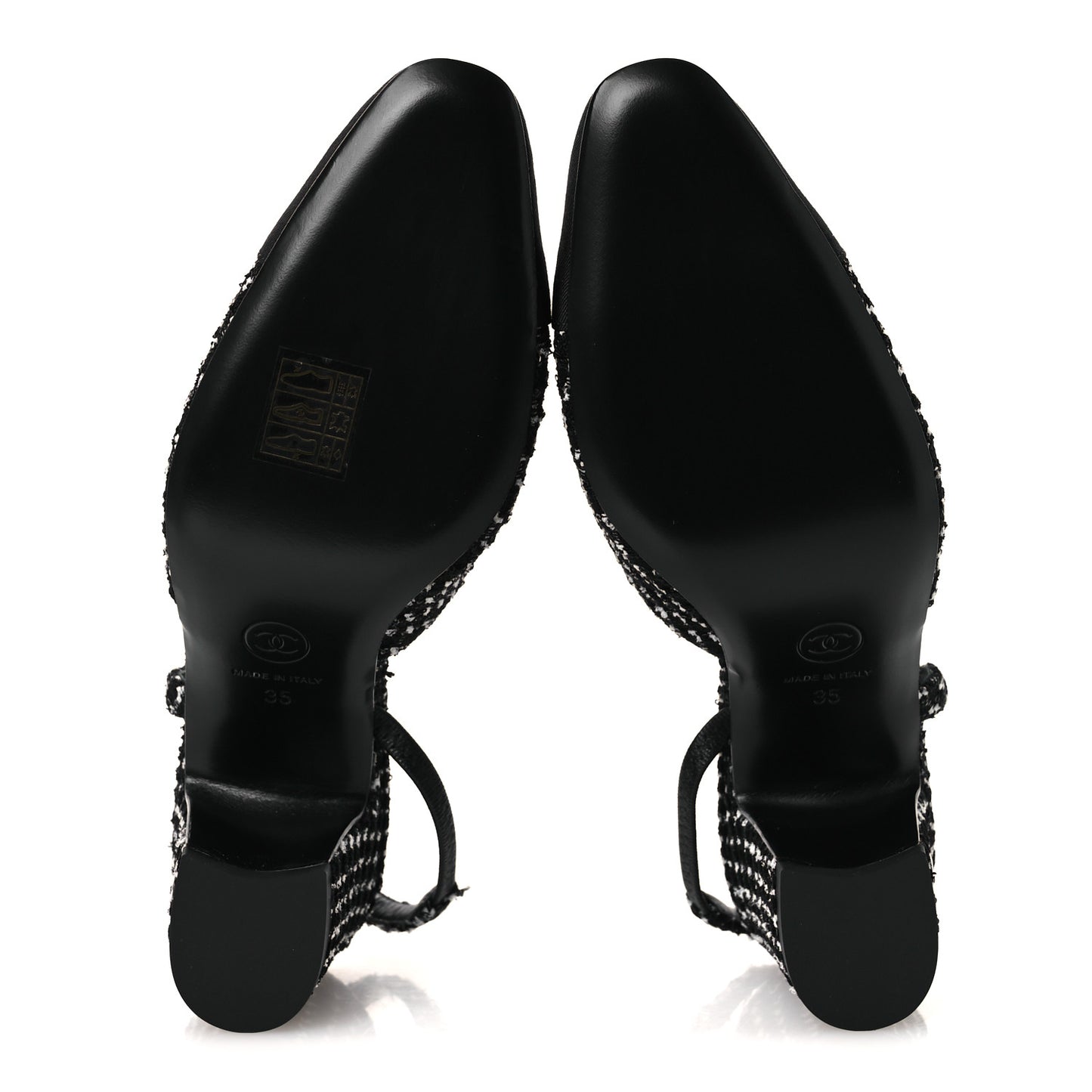 Tweed Grosgrain Cap Toe CC Slingback Pumps 35 Black White