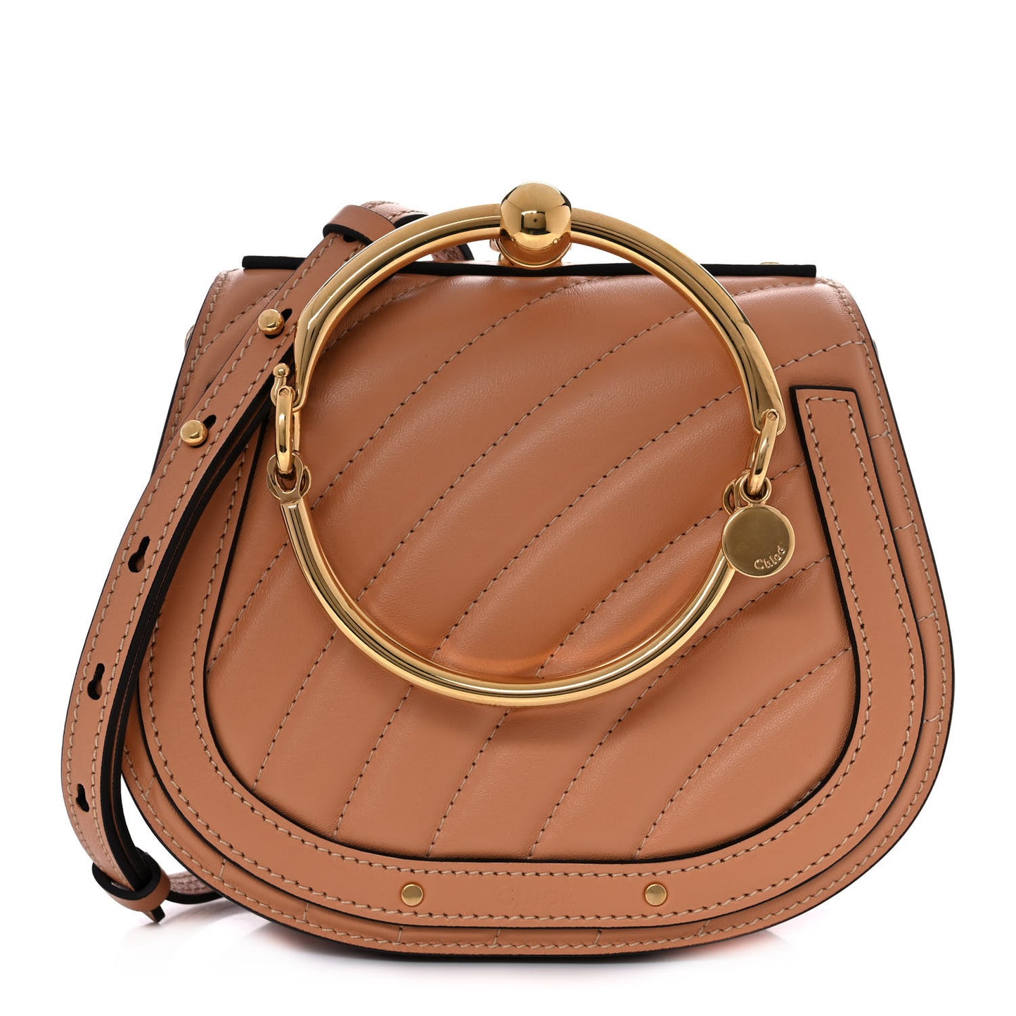Calfskin Suede Quilted Small Nile Bracelet Bag Caramel