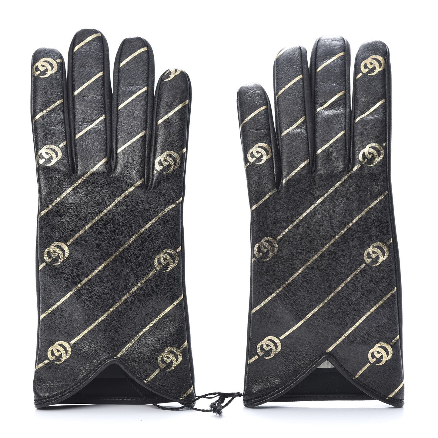 Lambskin Silk Diagonal GG Gloves 8 Black Gold