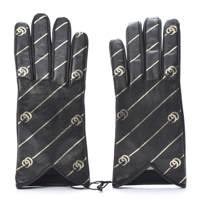 Gucci Lambskin Silk Diagonal GG Gloves 8 Black Gold 1 of 5