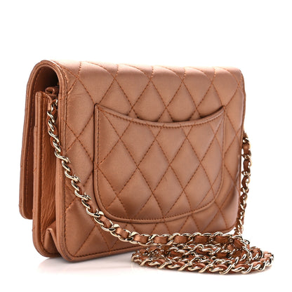 Chanel Metallic Lambskin Quilted Wallet On Chain WOC Golden 3 of 13