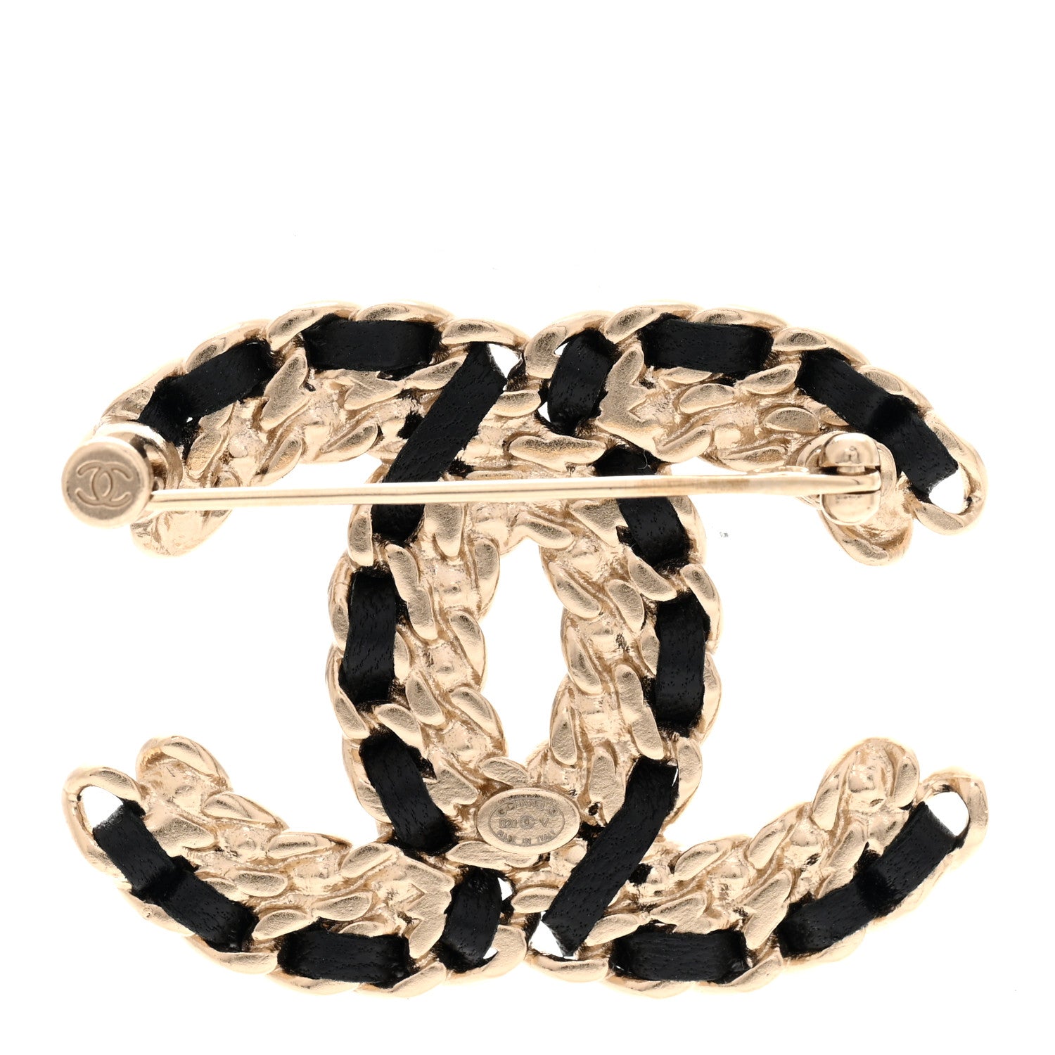 Chanel Lambskin Crystal Vintage Allure CC Chain Brooch Black Gold 3 of 5