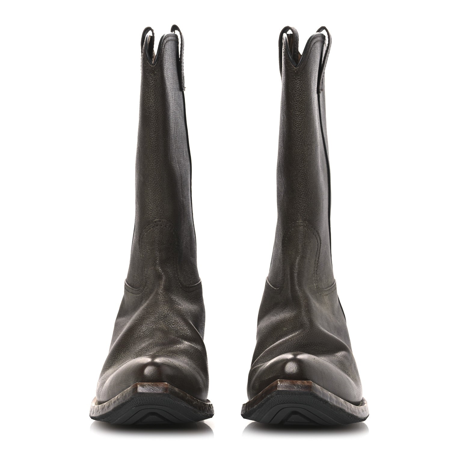 Prada Distressed Calfskin Mens Cowboy Boots 10 Bruciato 3 of 12