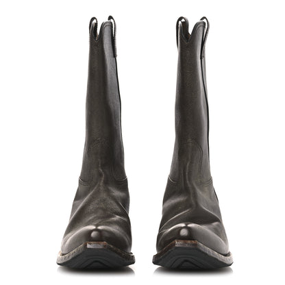 Prada Distressed Calfskin Mens Cowboy Boots 10 Bruciato 3 of 12