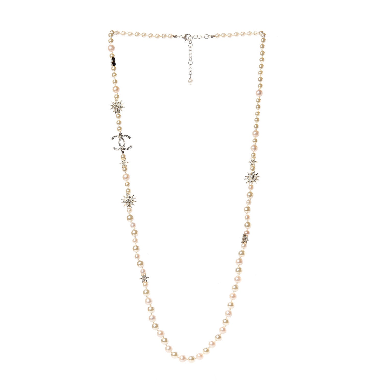 Chanel Graduated Pearl Crystal CC Long Necklace Gold 2 of 3