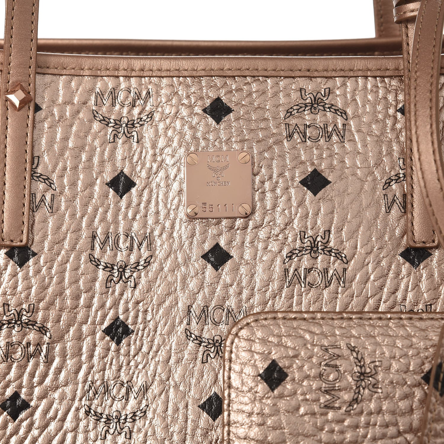 MCM Metallic Visetos Medium Reversible Shopper Tote Champagne Gold 10 of 15