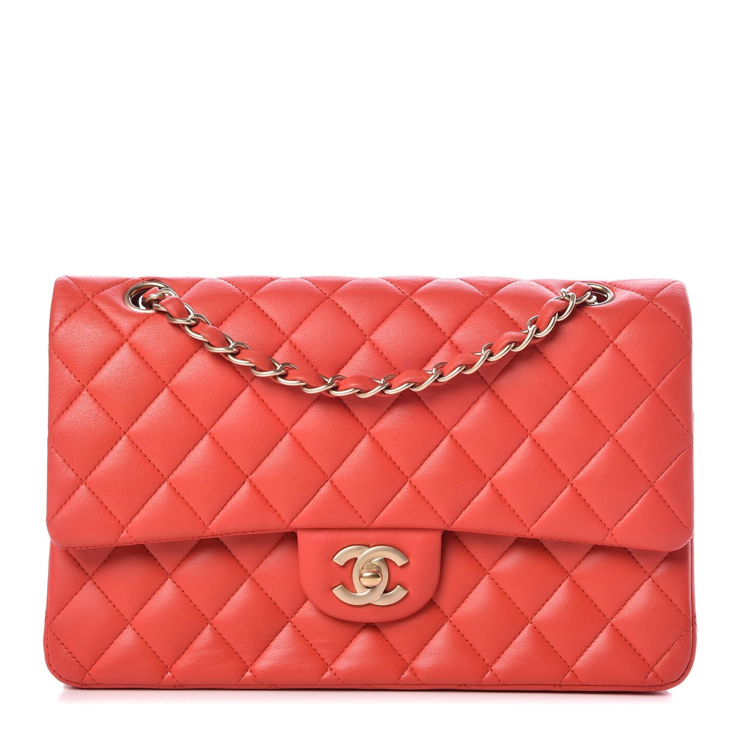 Lambskin Quilted Medium Double Flap Red