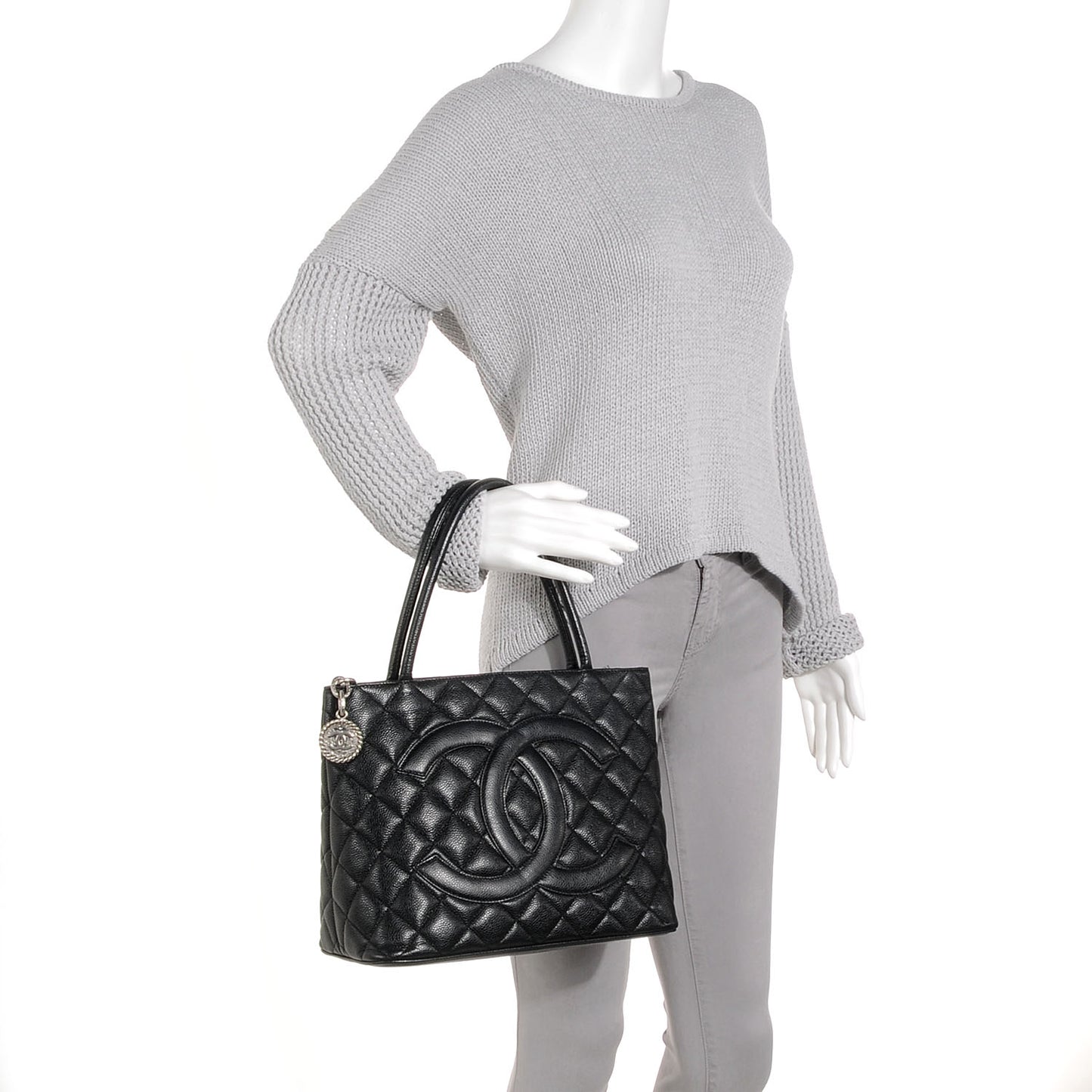 Caviar Quilted Medallion Tote Black