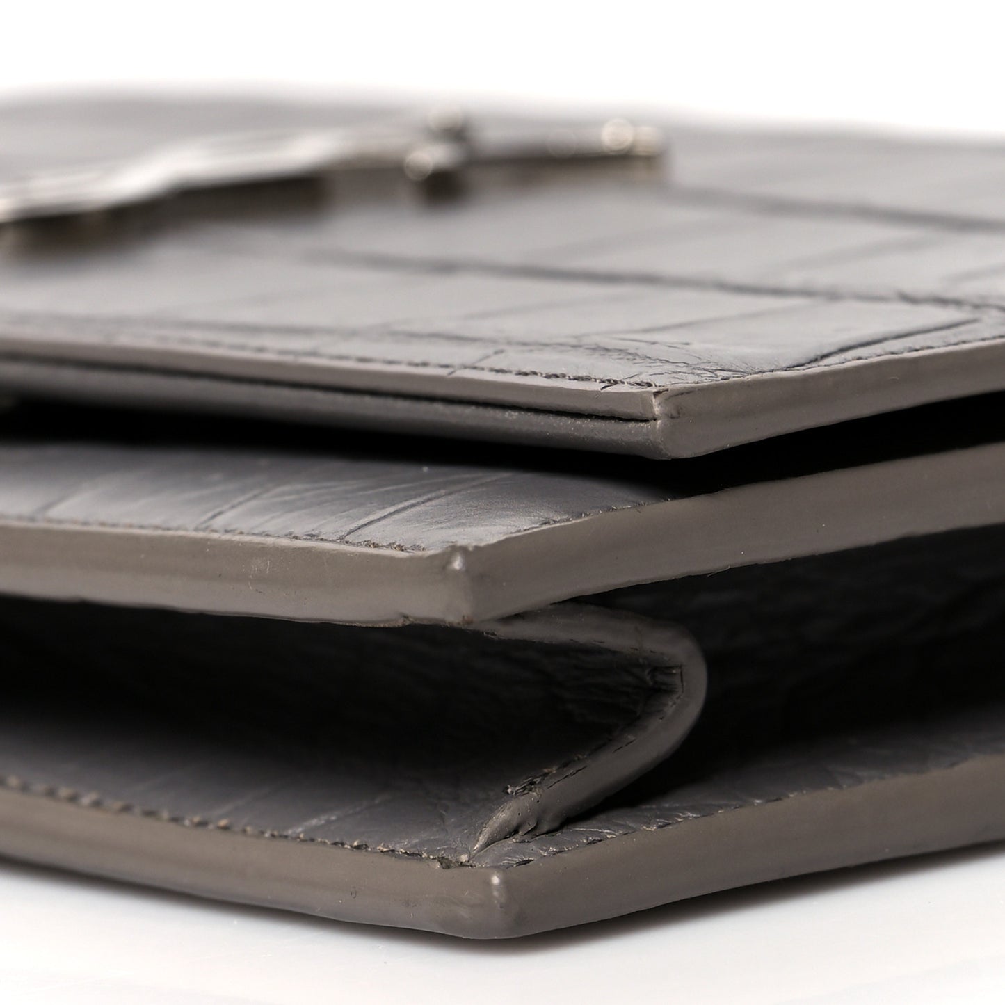 Calfskin Crocodile Embossed Kate Monogram Tassel Chain Wallet Fog