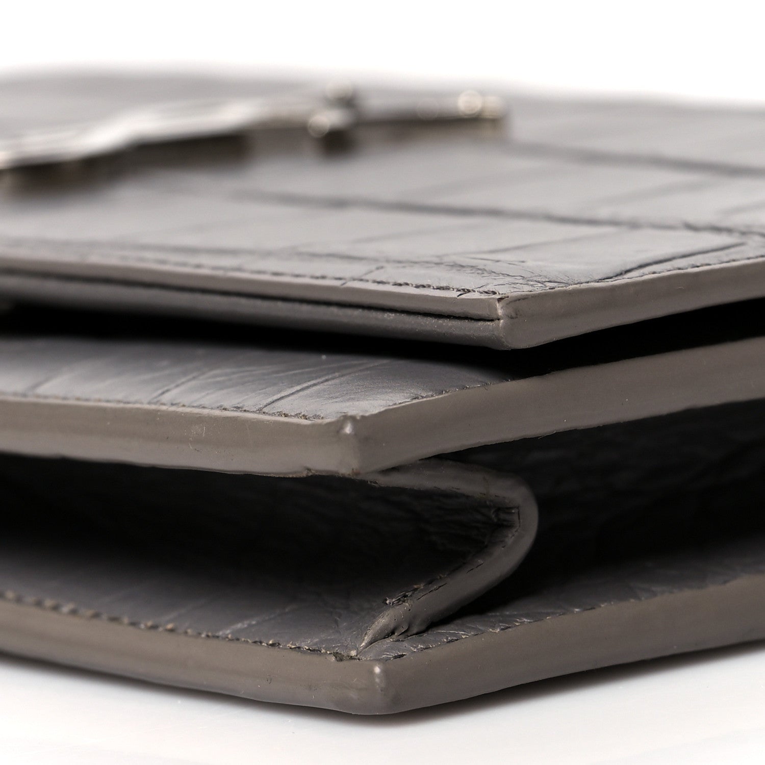 Saint Laurent Calfskin Crocodile Embossed Kate Monogram Tassel Chain Wallet Fog 10 of 11