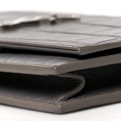 Saint Laurent Calfskin Crocodile Embossed Kate Monogram Tassel Chain Wallet Fog 10 of 11