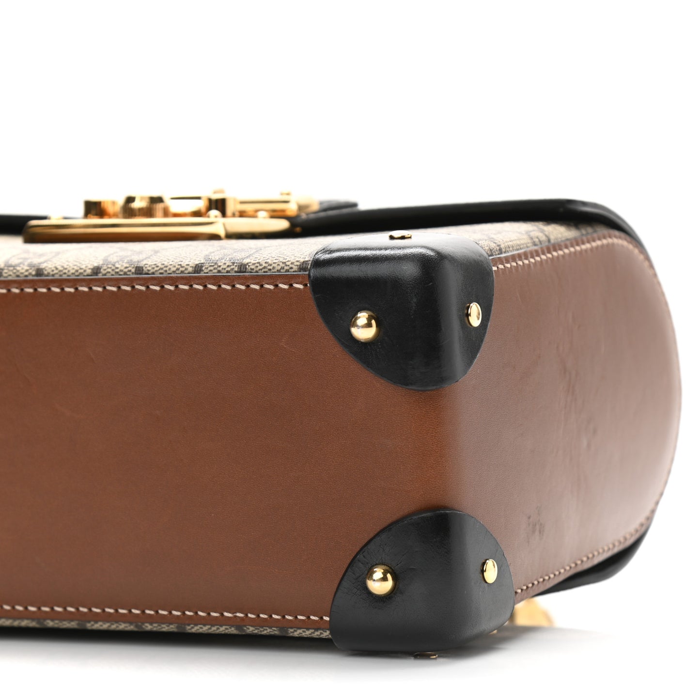 GG Supreme Monogram Small Padlock Bamboo Shoulder Bag Beige Black Cuir