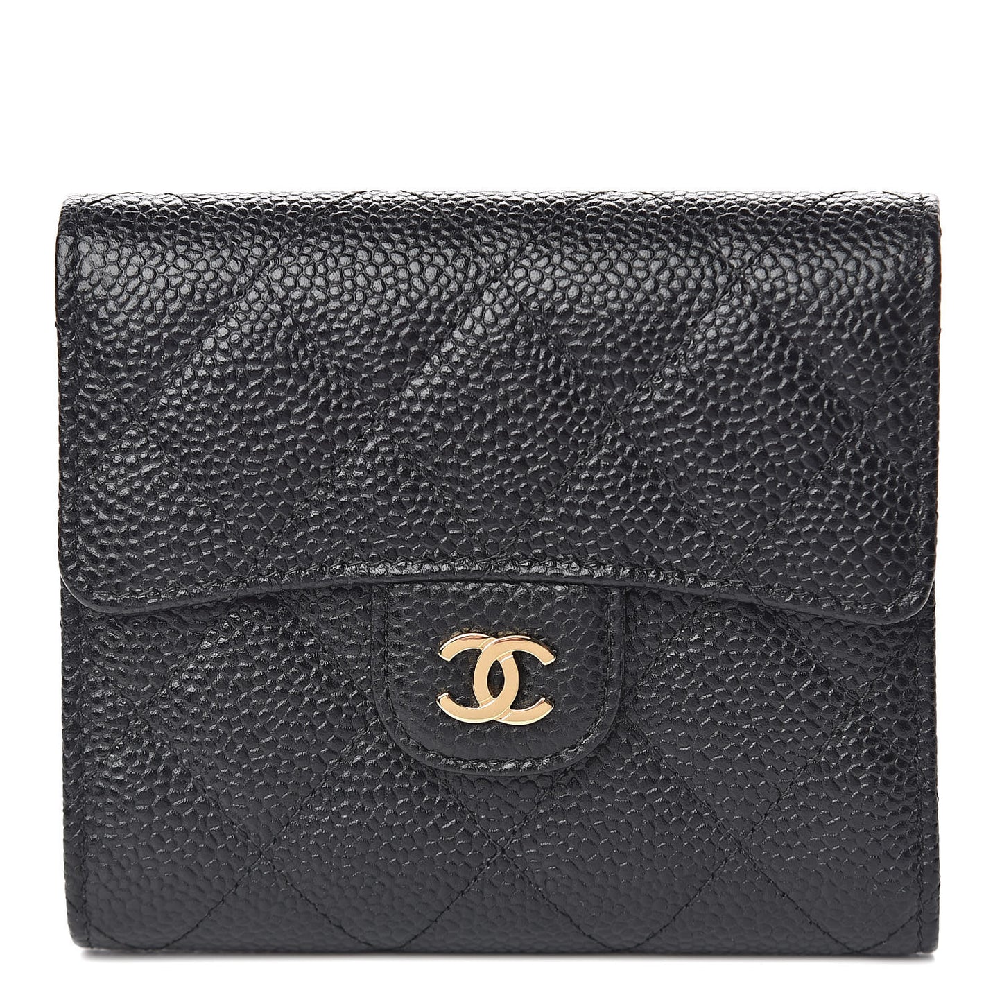 Caviar Quilted Compact Flap Wallet Black