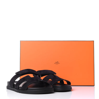 Hermes Suede Goatskin Womens Chypre Sandals 37 Black 11 of 11