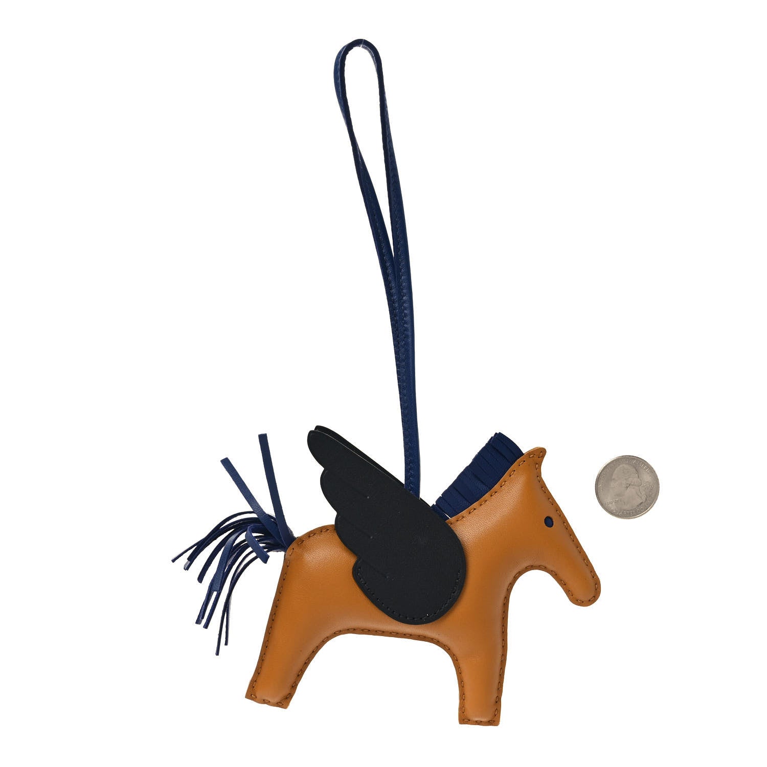 Hermes Milo Lambskin Grigri Rodeo Pegase Horse Bag Charm MM Sesame Black Bleu Saphir 2 of 4