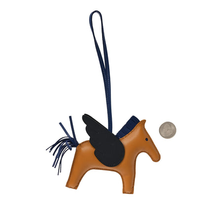 Hermes Milo Lambskin Grigri Rodeo Pegase Horse Bag Charm MM Sesame Black Bleu Saphir 2 of 4