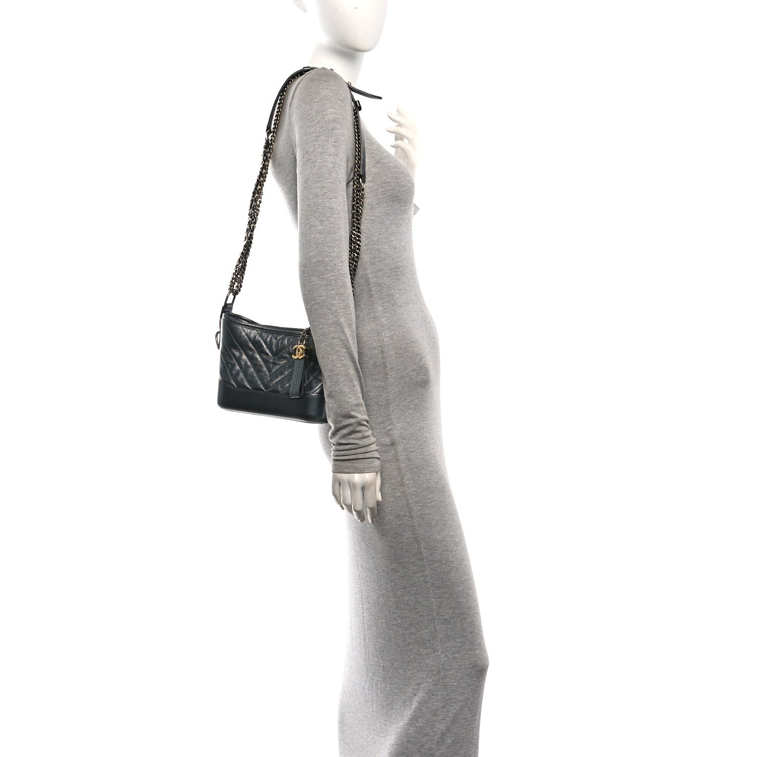 Chanel Metallic Aged Calfskin Chevron Quilted Small Gabrielle Hobo Dark Grey 2 of 10