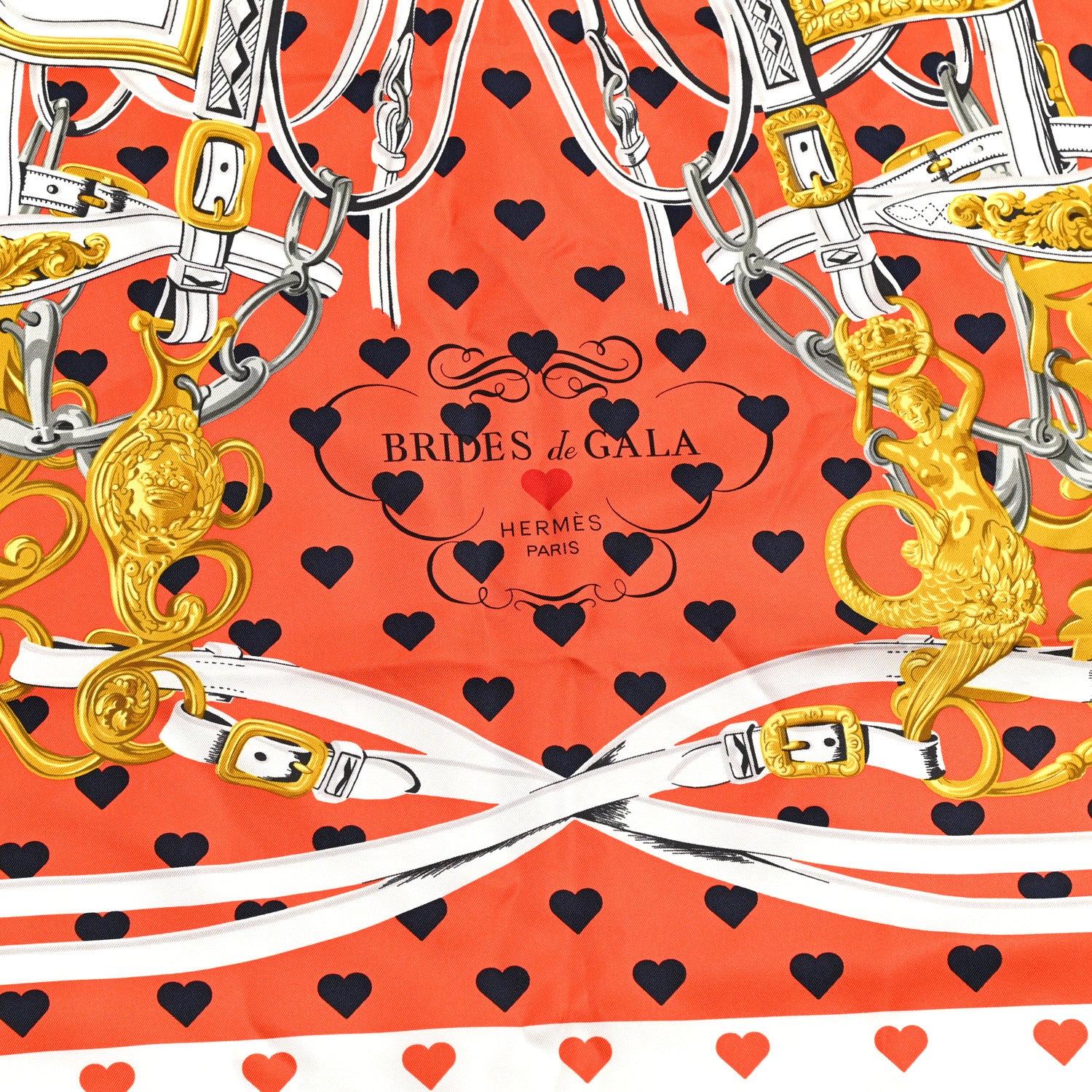 Hermes Silk Brides De Gala Love Scarf 90 Orange Marine White 2 of 4