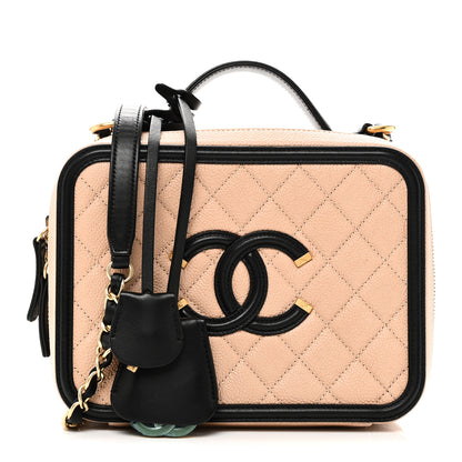Chanel Caviar Quilted Medium CC Filigree Vanity Case Beige Black 1 of 12