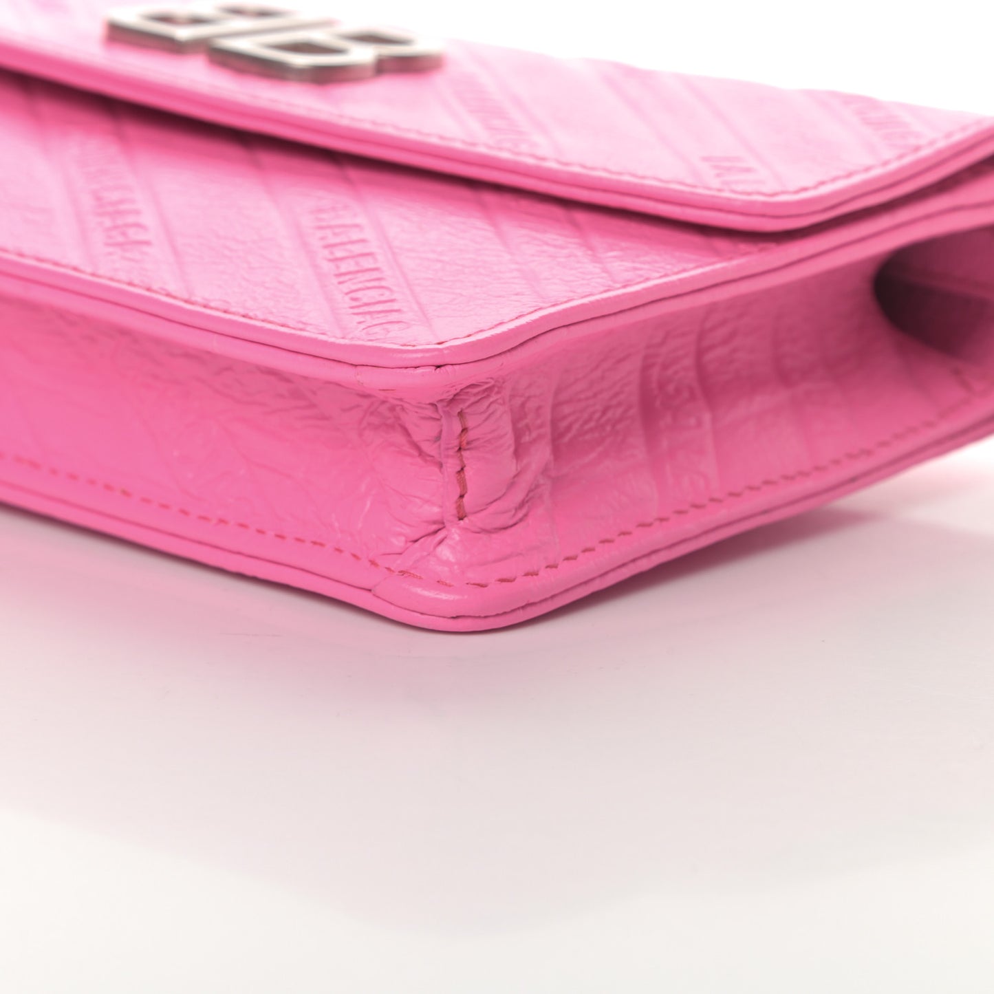 Shiny Goatskin Logo Embossed BB Wallet On Chain Acid Pink