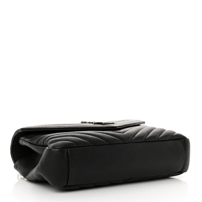 Saint Laurent Sheepskin Matelasse Chevron Monogram Medium College Bag Black 4 of 13