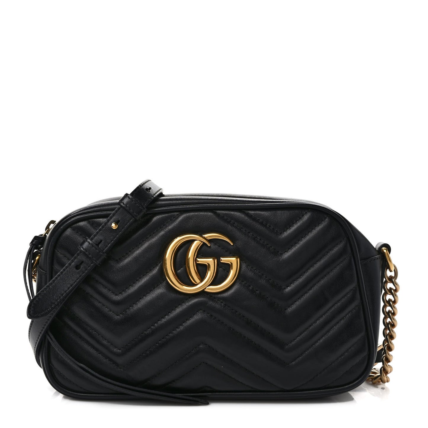 Calfskin Matelasse Small GG Marmont Chain Shoulder Bag Black