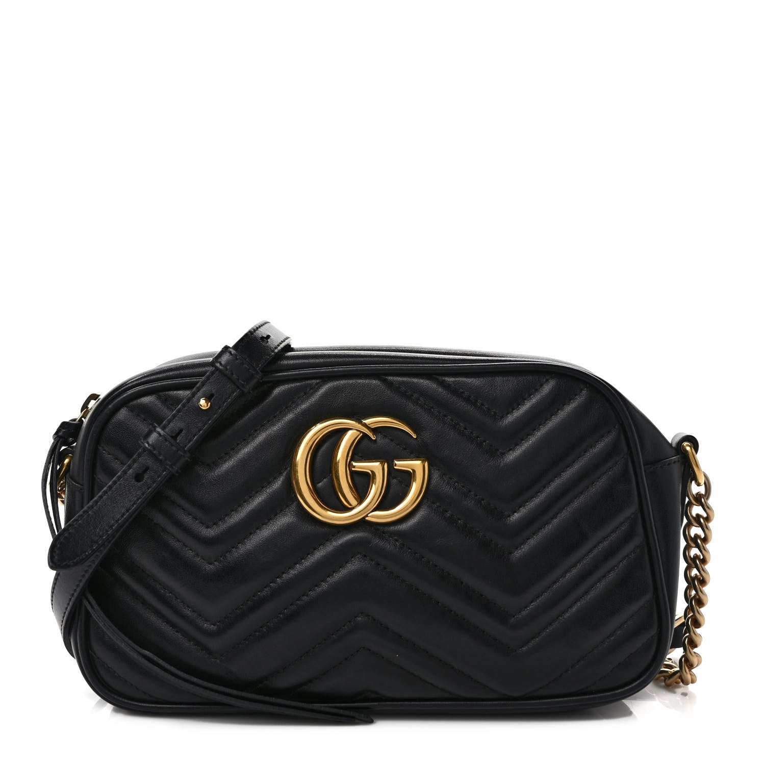 Gucci Calfskin Matelasse Small GG Marmont Chain Shoulder Bag Black 1 of 11