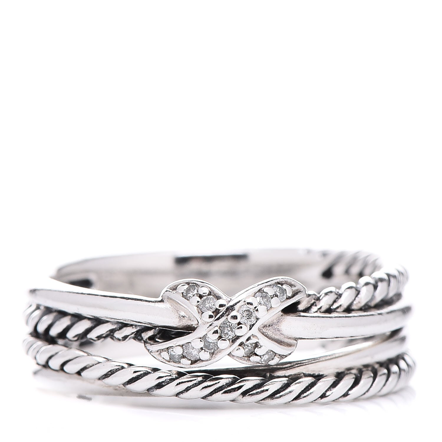 David Yurman Sterling Silver Diamond X Crossover Ring 53 6.5 1 of 4