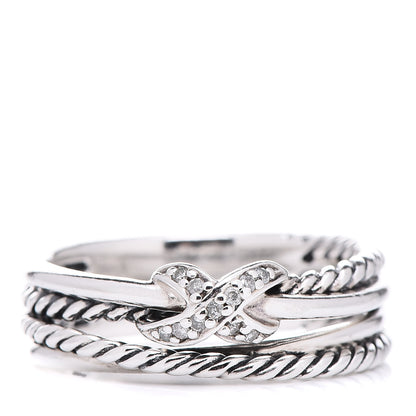 David Yurman Sterling Silver Diamond X Crossover Ring 53 6.5 1 of 4